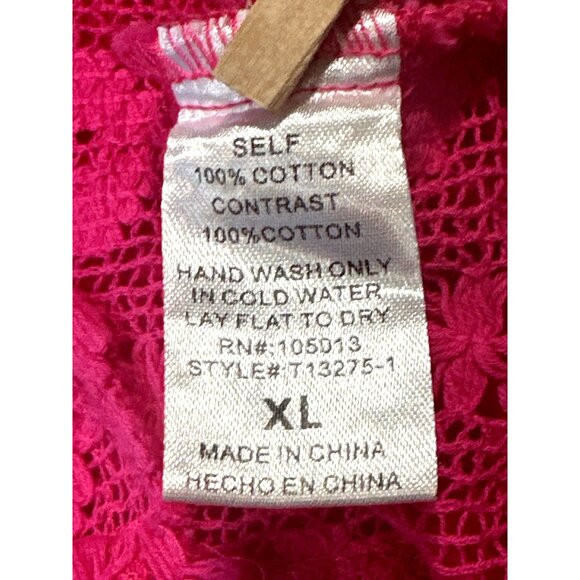 Andree By Unit XL Hot Pink Cotton Lace Shacket Button Front Textured Boho Core - Picture 9 of 12